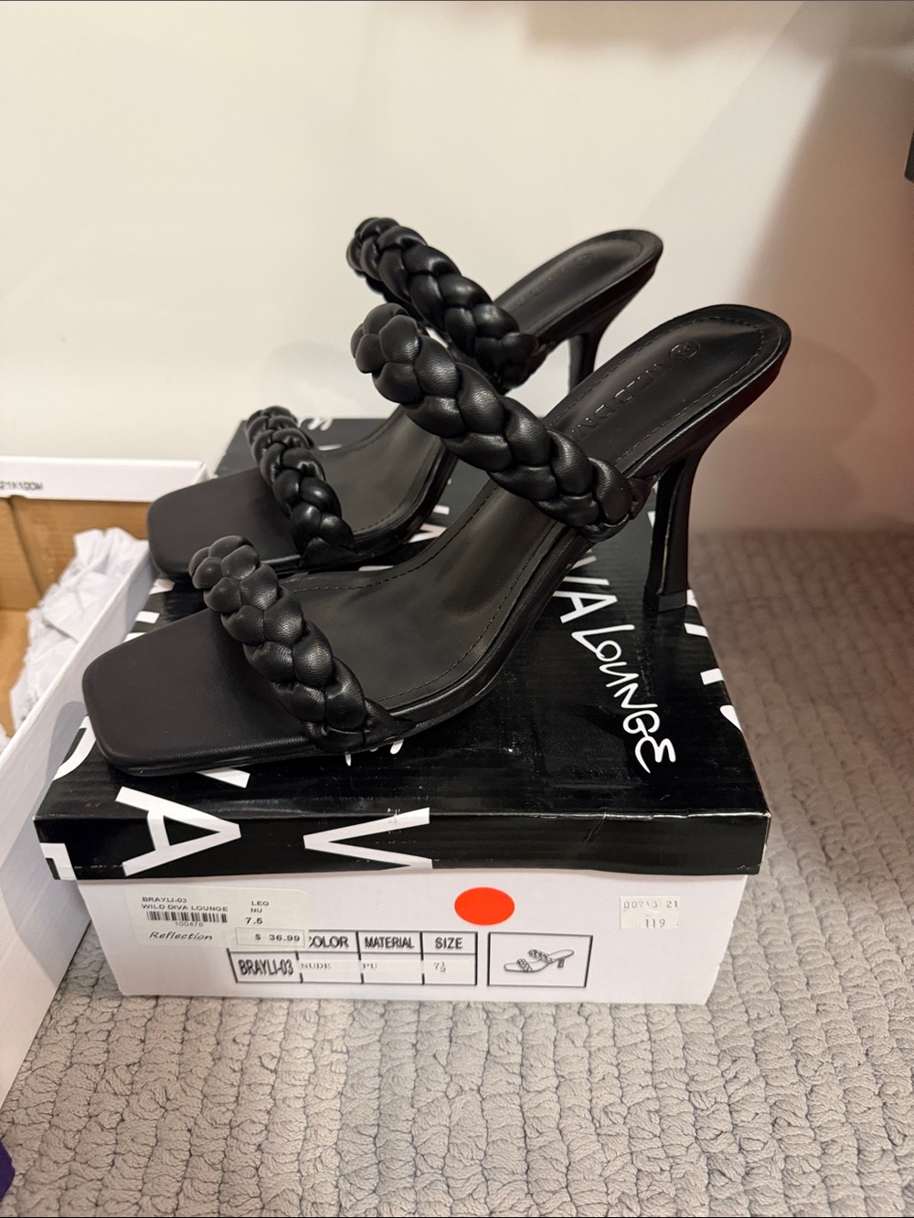 Wild Diva Braided Double-Strap Black High Heel Sandals